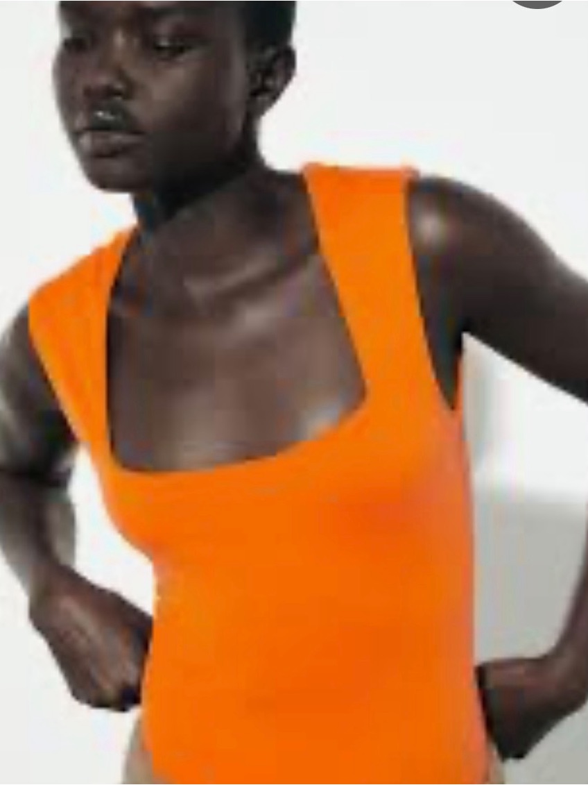 Zara Orange Sleeveless Square-Neck Bodysuit